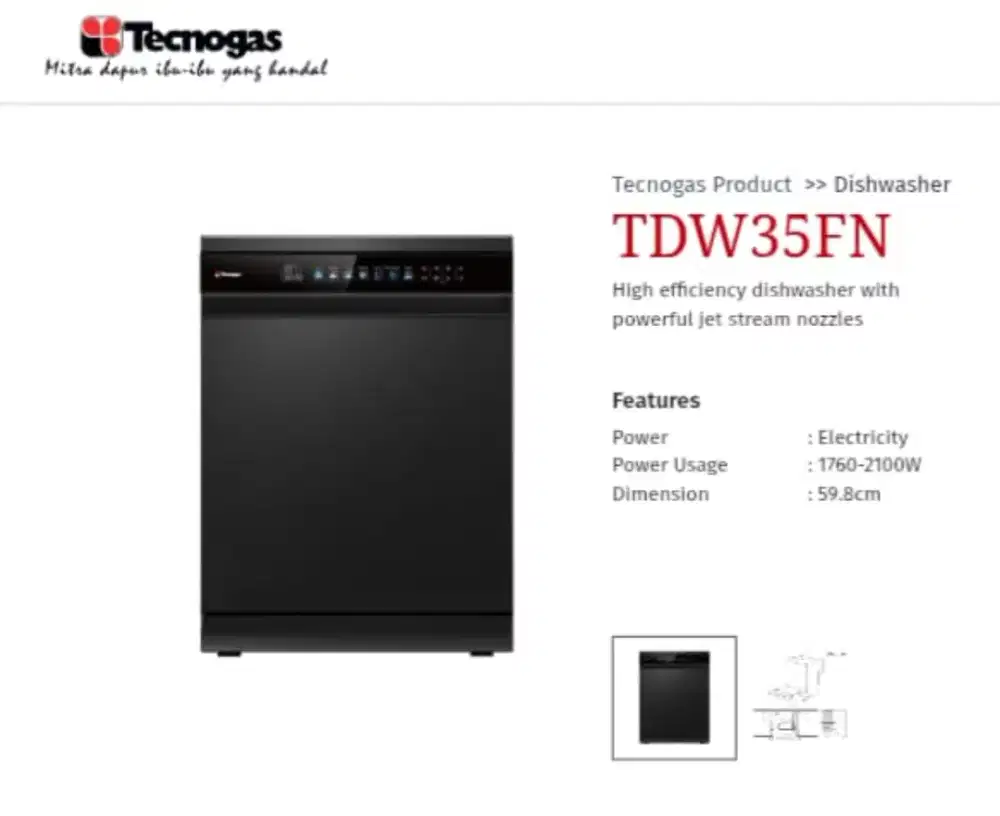 Electric dishwasher Tecnogas TDW35FN