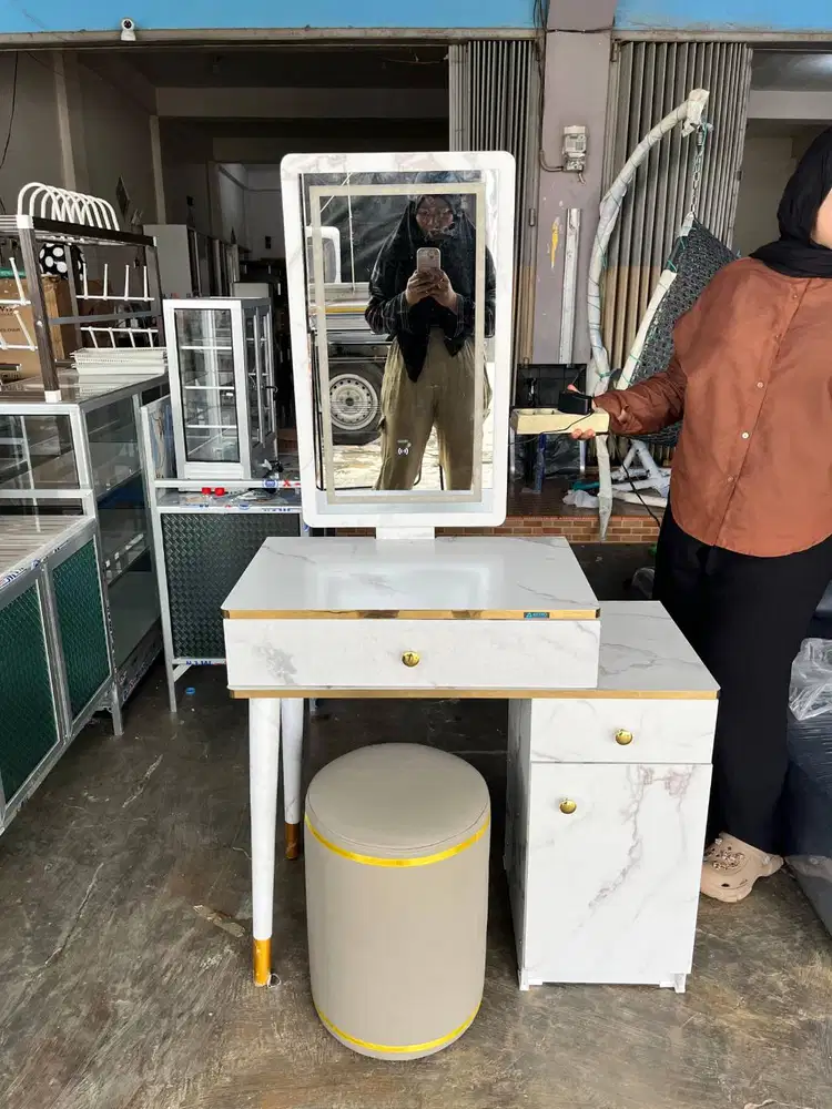 PROMO MEJA RIAS MINIMALIS MODERN MOTIF MARBLE LAMPU LED SALE