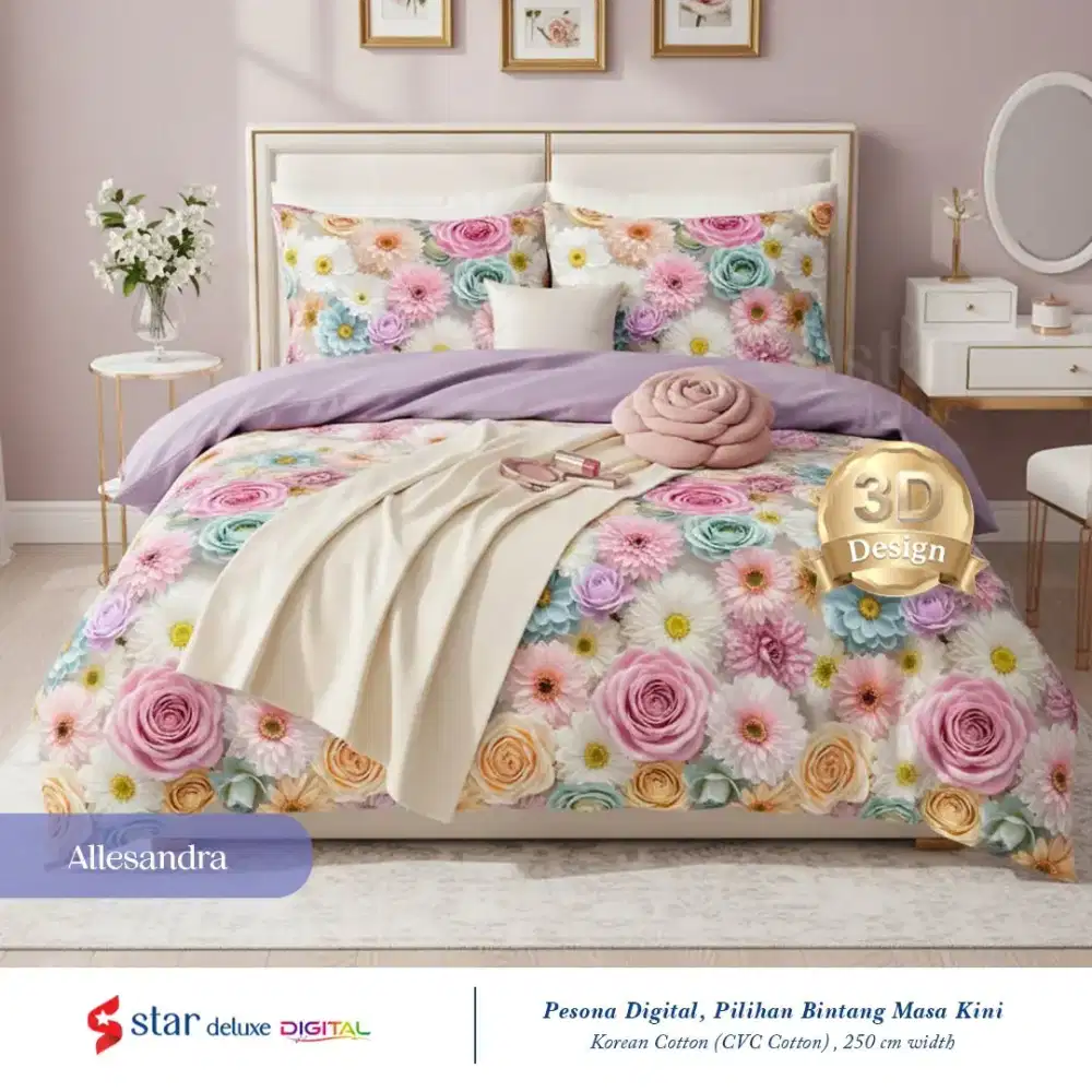 Sprei katun premium bunga 3D