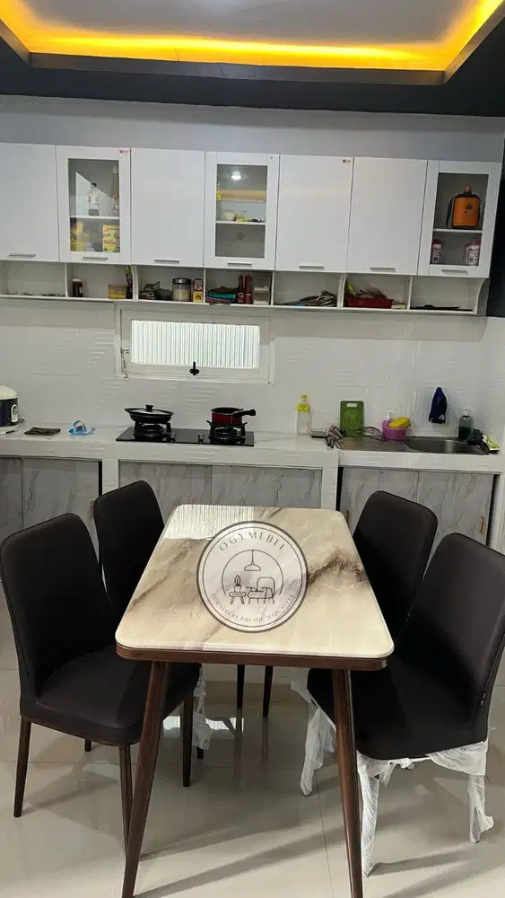 PROMO MEJA MAKAN MARMER 4 KURSI MINIMALIS MODERN SALE TERMURAH