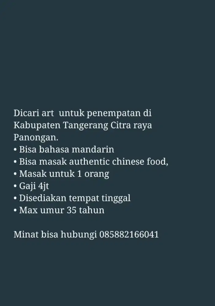 DIBUTUHKAN ART MANDARIN