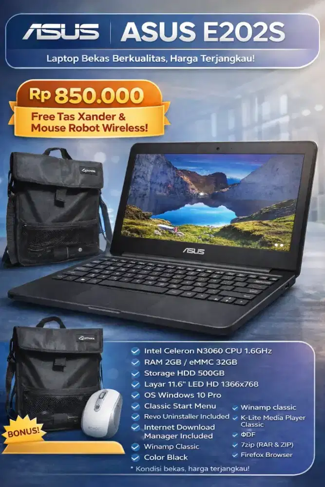 Laptops asus e202s murah buat anak sekolah / kerja