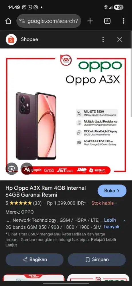 Di jual cepat OPPO A3X 4+4 /64GB MULUSS 99.99%
