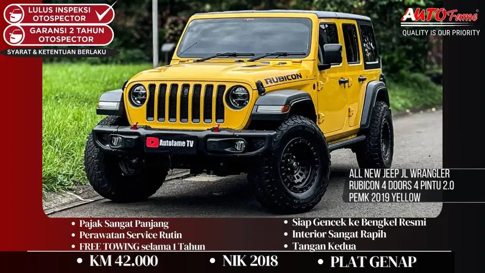 All New Jeep JL Wrangler Rubicon 4 Doors 4 Pintu 2.0 Pemk 2019 Yellow