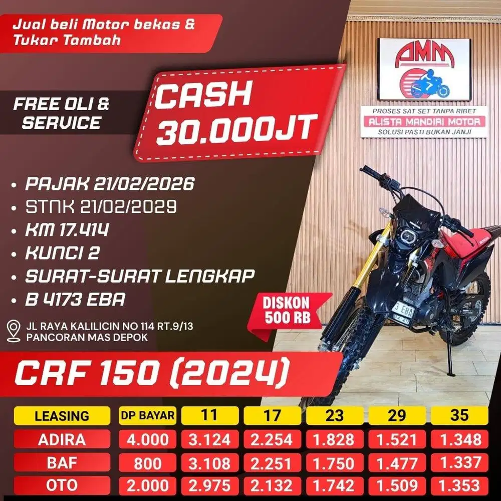 CRF 150 2024 PAJAK HIDUP KUNCI 2 CASH KREDIVO INDODANA SHOPEE ALISTA