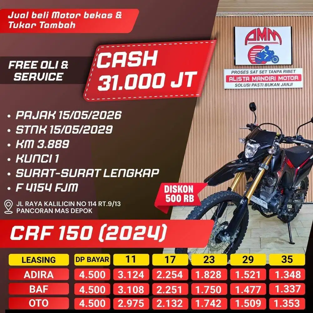 CRF 150 2024 KM LOW PAJAK HIDUP CASH KREDIVO INDODANA SHOPEEPAY ALISTA