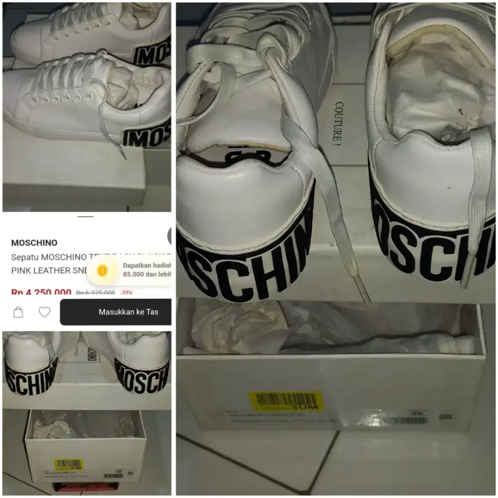 Moschino Text Back Leather sneakers Size 35 kondisi 100% Baru(dijamin)