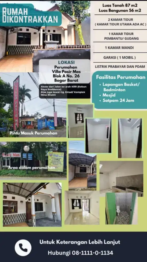 Rumah di kontrakan di Villa Pasir Mas Bogor Barat