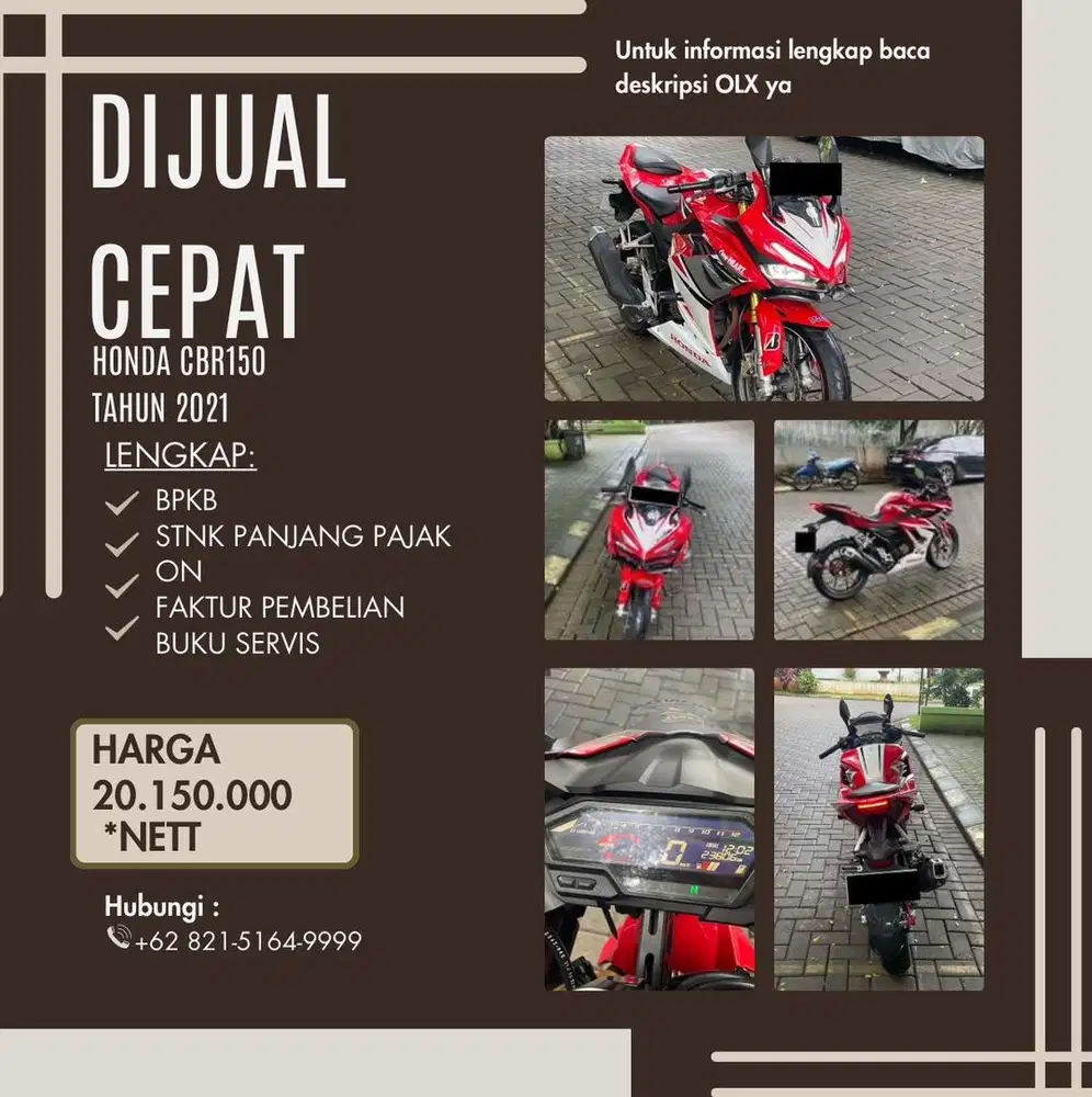 (DIJUAL CEPAT!) CBR150 2021 PLAT B JAKSEL, SIAP PAKAI! PAJAK ON