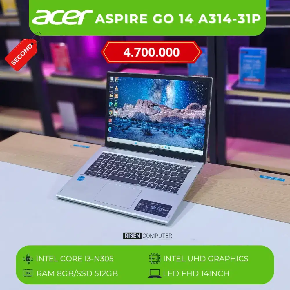 ACER ASPIRE GO 14 A314-3IP Intel Core i3-N305 RAM 8GB SSD 512GB HD 14