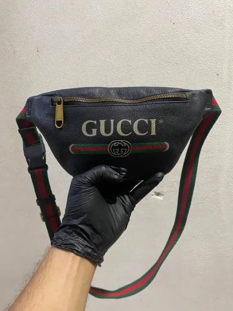 Waistbag gucci big logo black leather small good quality