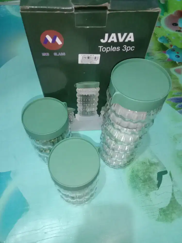 Toples Kaca Java Set Isi 3 Pcs – Tutup Hijau, Elegan & Kedap Udara