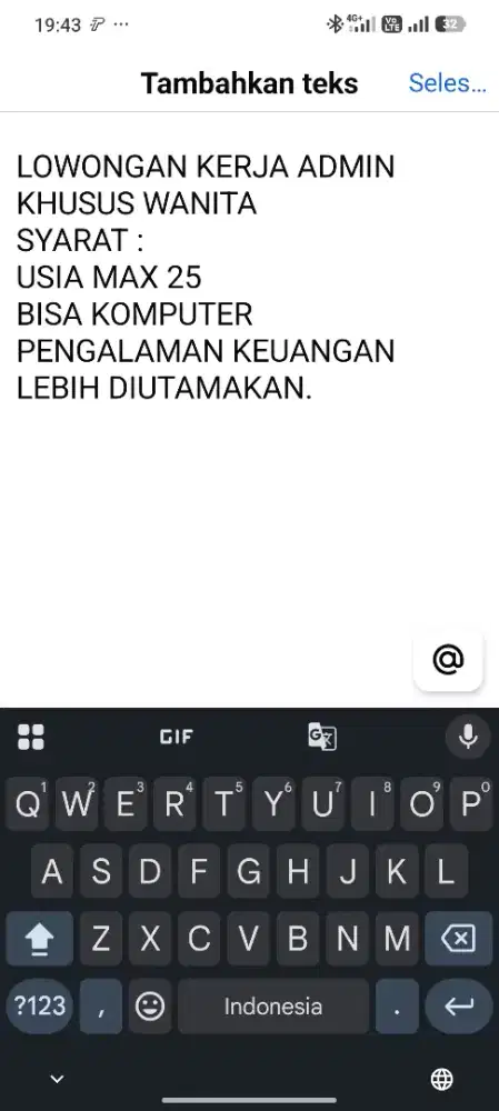 DIBUTUHKAN ADM WANITA