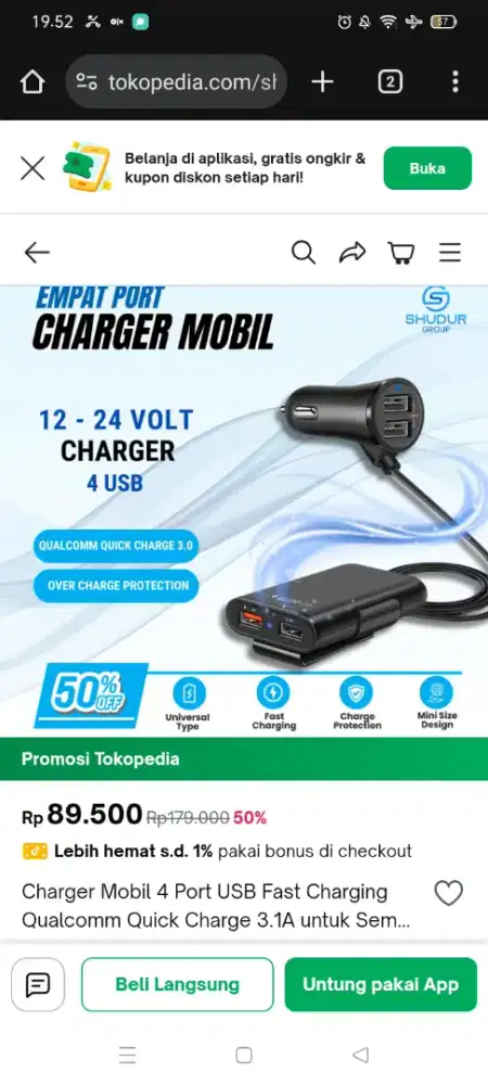 Charger Mobil 4 Port USB Fast Charging
