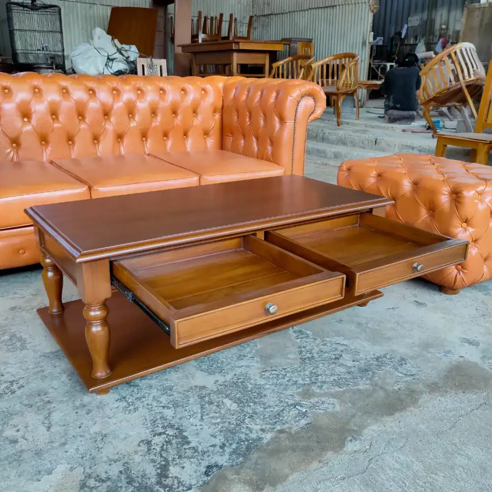 Set sofa dan cermin kayu jati