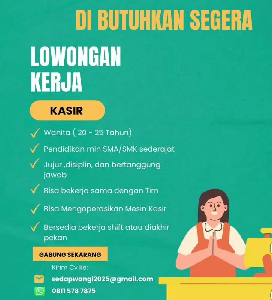 Urgently needed!!! Cashier