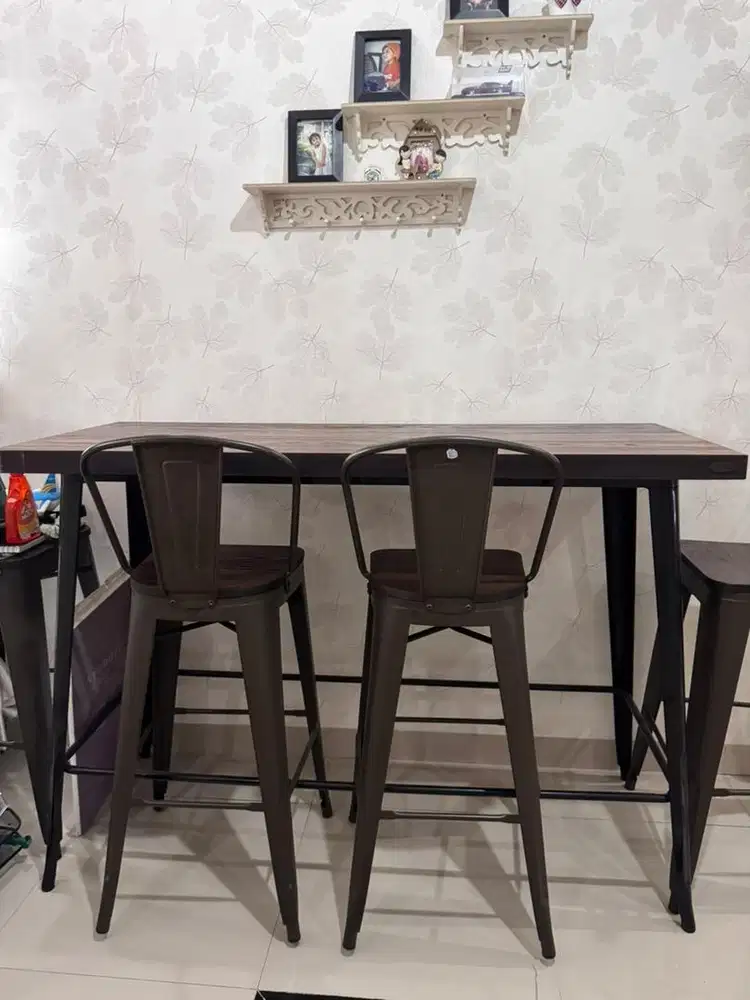 Set Meja Bar Cafe Industrial Kayu Solid Informa