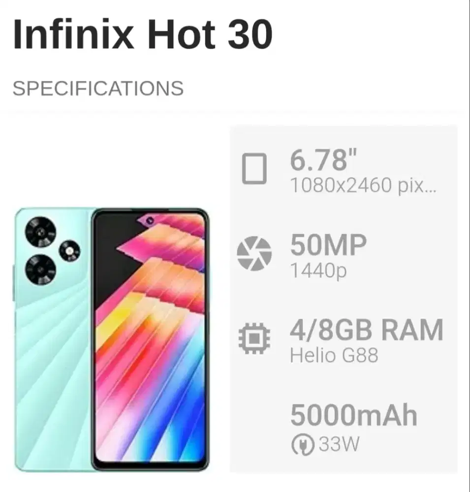 Infinix HOT 30 8+8/128 Minusan Nett 950rb Pass. Lok.Kalimalang