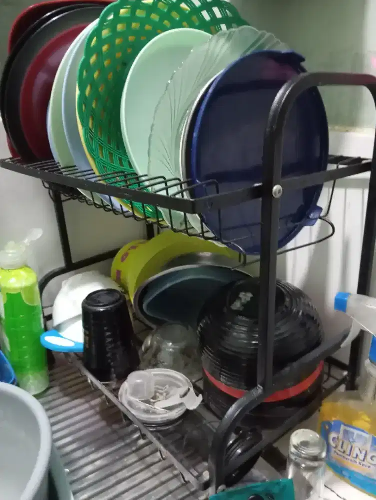 Rak piring 2 susun hitam stainless