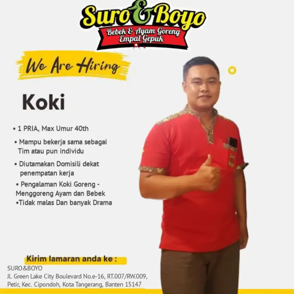 Dicari Koki berpengalaman