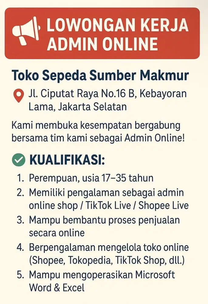 DIBUTUHKAN SEGERA! ADMIN ONLINE / SOCIAL MEDIA SPECIALIST
