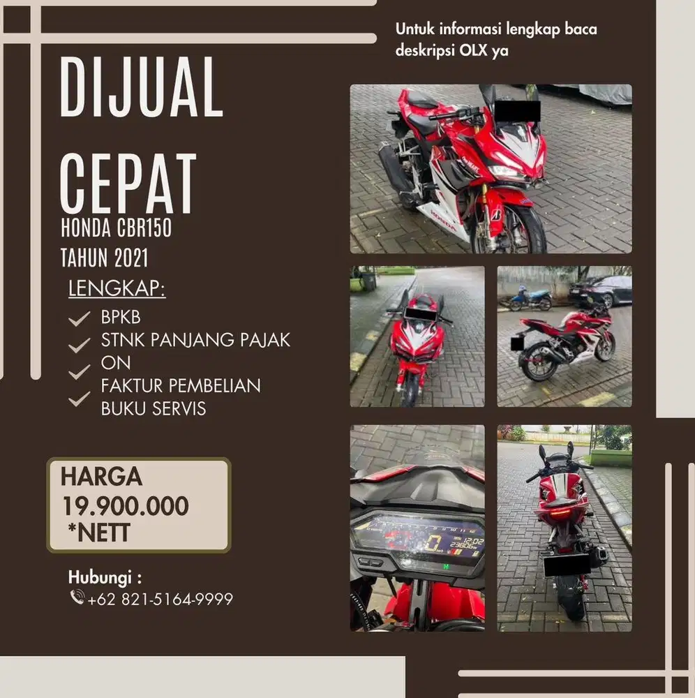 (DIJUAL CEPAT) CBR150 2021 PLAT B JAKSEL, ALL NEW SIAP PAKAI! PAJAK ON