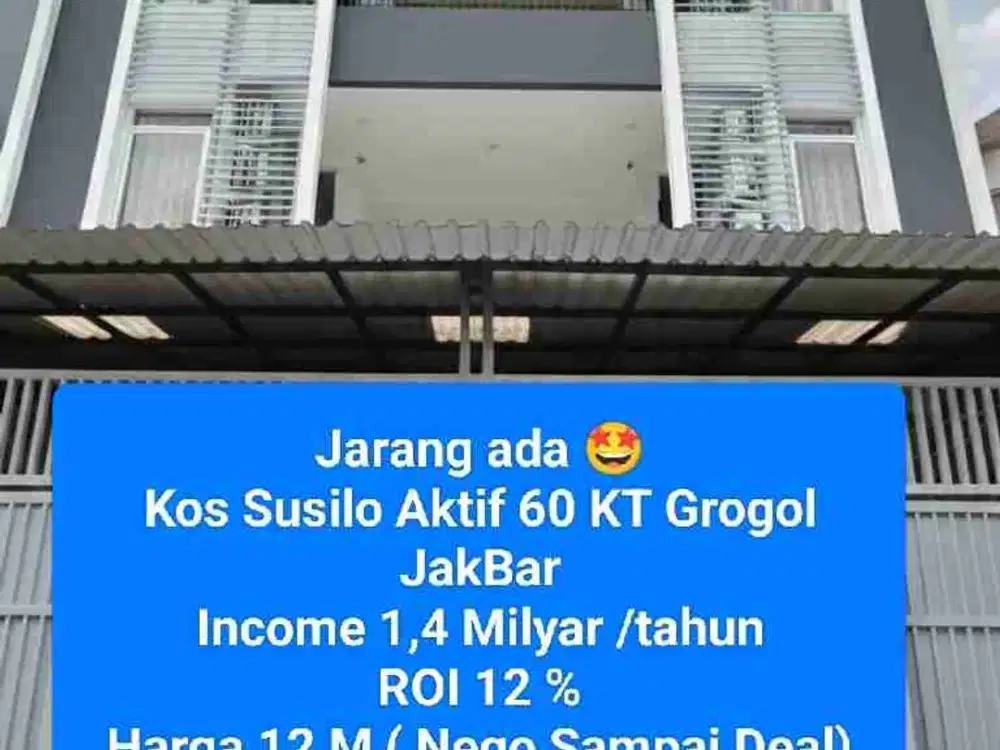 Dijual kos Susilo Aktif 60 KT dekat Trisakti Grogol  Jakarta Barat