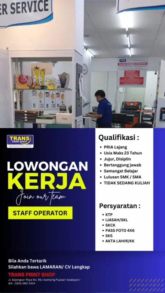 LOWONGAN KERJA DEPOK OPERATOR MULTIMEDIA