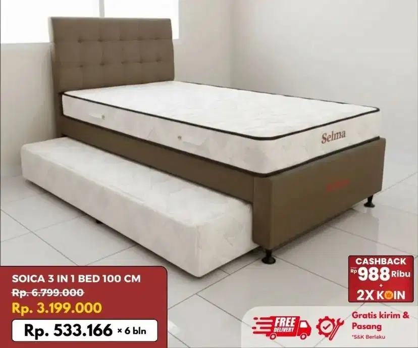 Kasur tingkat ukuran 100 x 200 cm