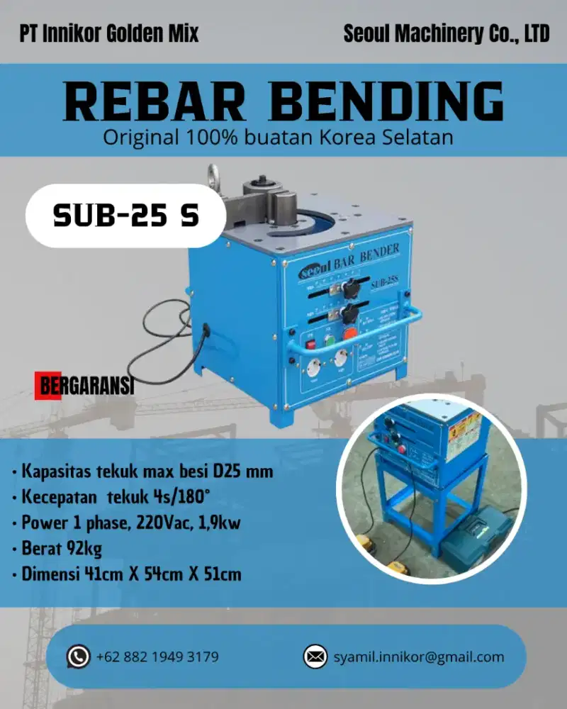 Mesin Bar Bender Portabel Kapasitas Max Diameter 25mm, Korea Selatan