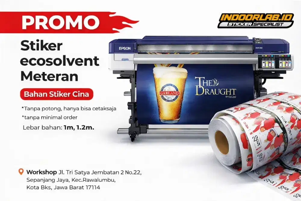 PROMO Cetak Stiker UV & Ecosolvent Meteran Murah – Tanpa Minimal Order