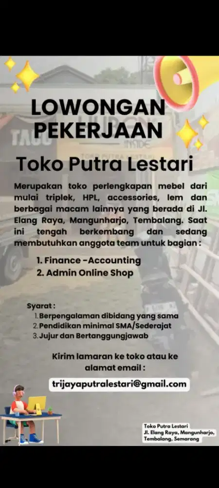 Lowongan Finance Accounting dan Admin online shop