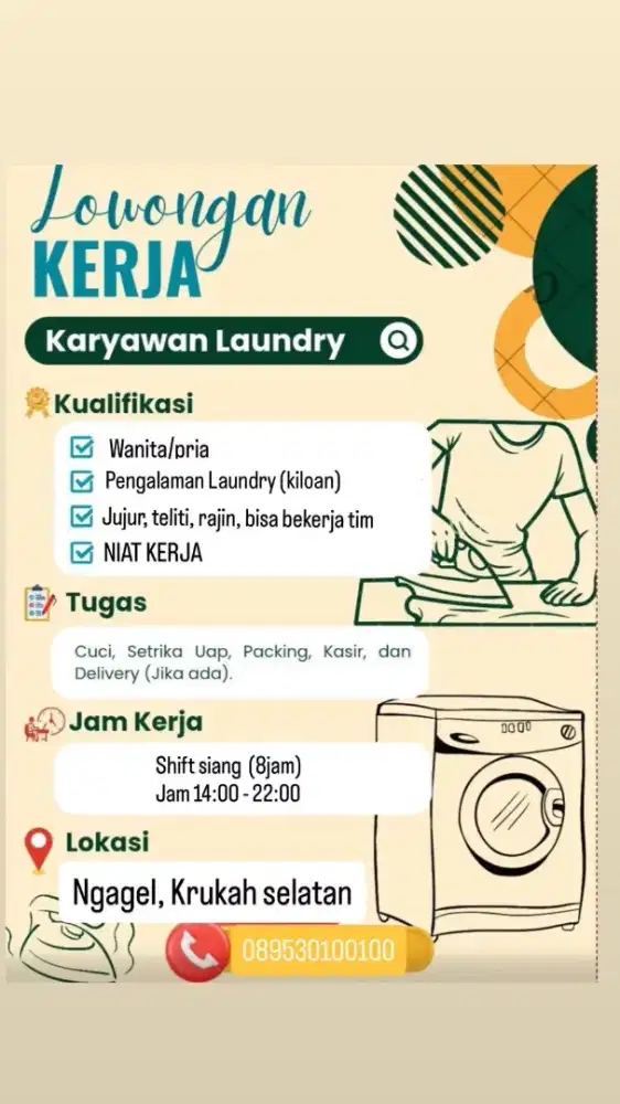 DIBUTUHKAN PEGAWAI LAUNDRY