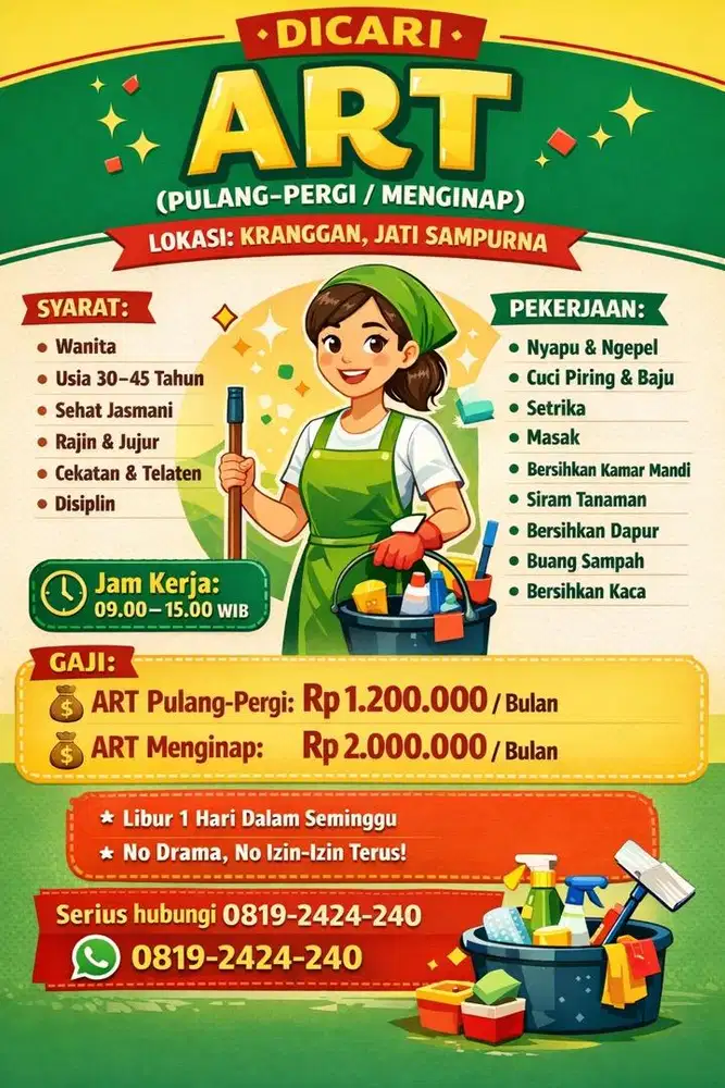 Dibutuhkan Segera ART PP/Menginap