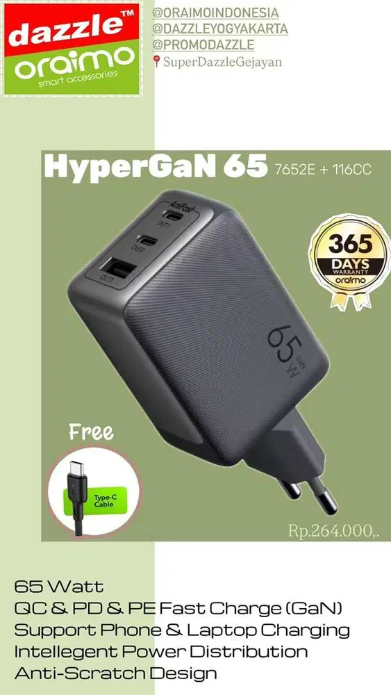 Charger 65 Watt Oraimo OCW-7652E+116CC