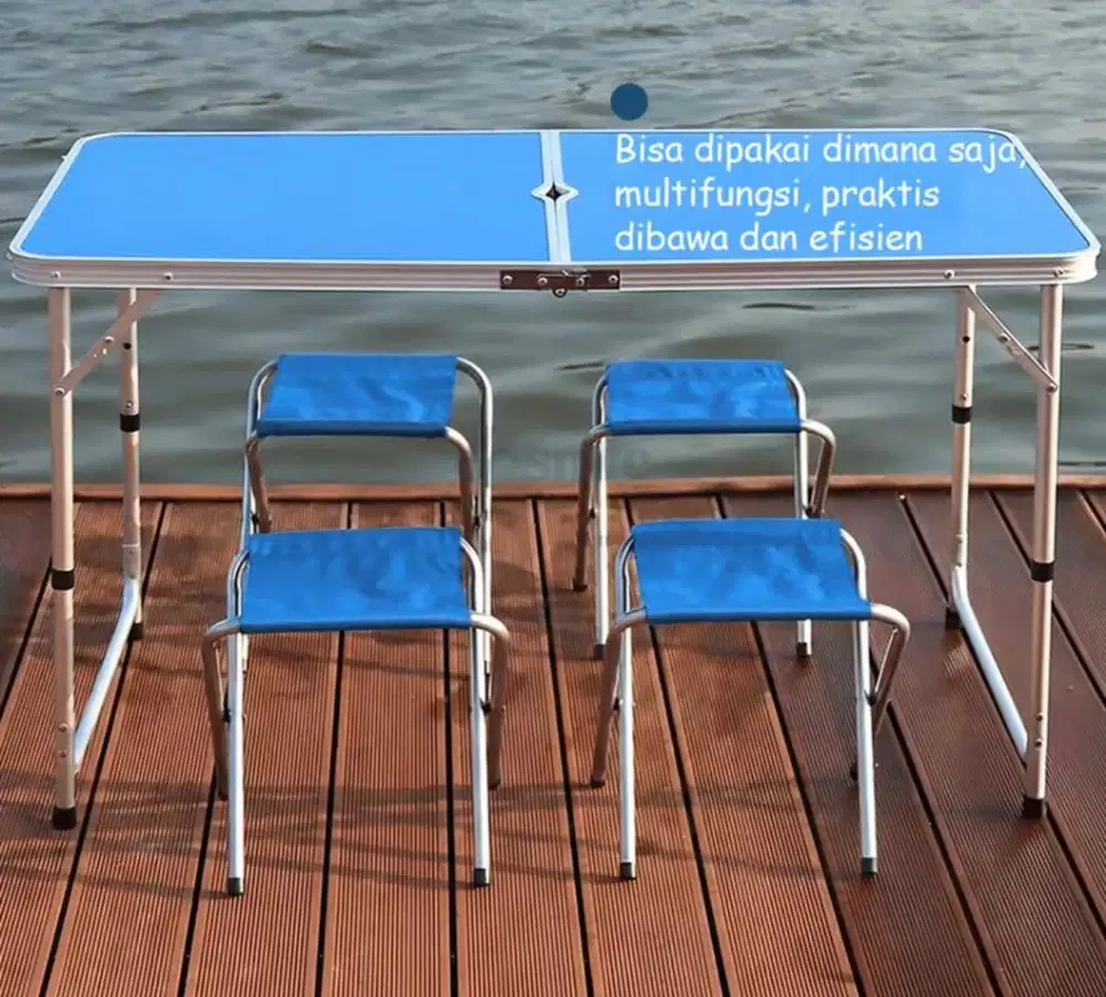Meja portable biru 3 bangku