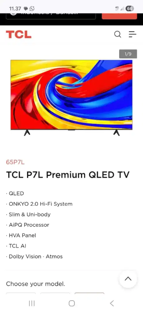 Promo TV Tcl 65in P7L Bunga 0%