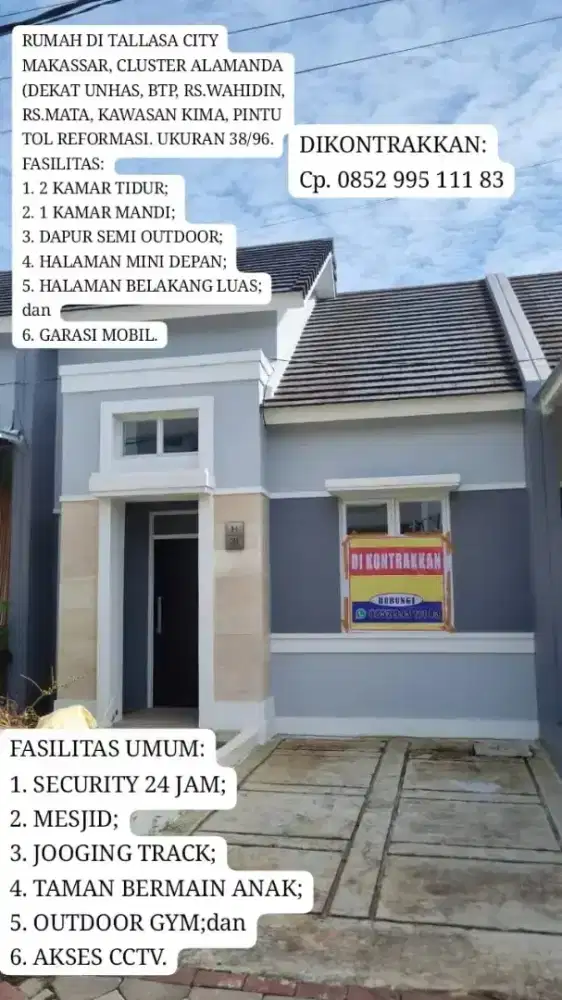 Dikontrakkan RUMAH BARU tallasa city cluster alamanda