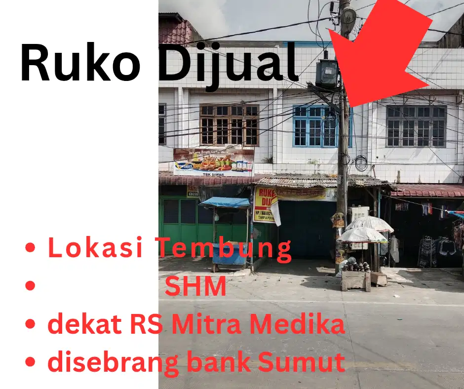 Ruko dijual lokasi strategis depan bank Sumut& Rs Mitra Medika Tembung
