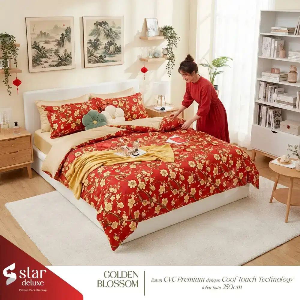 Seprei katun premium warna merah