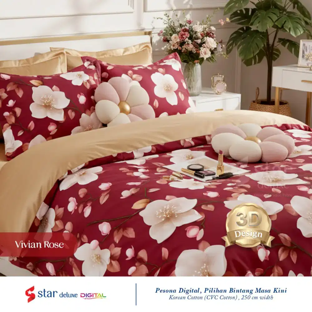 Sprei katun dingin bunga merah