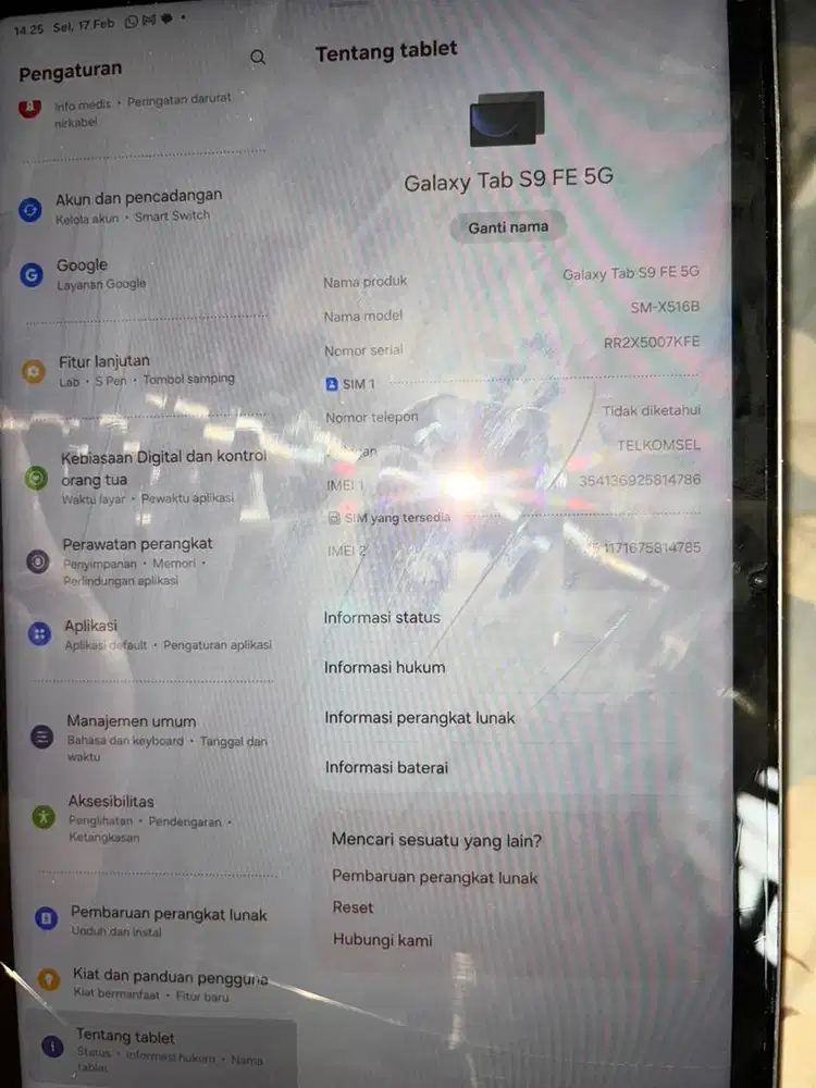 Di jual tab samsung s9 fe 5g/128gb grey