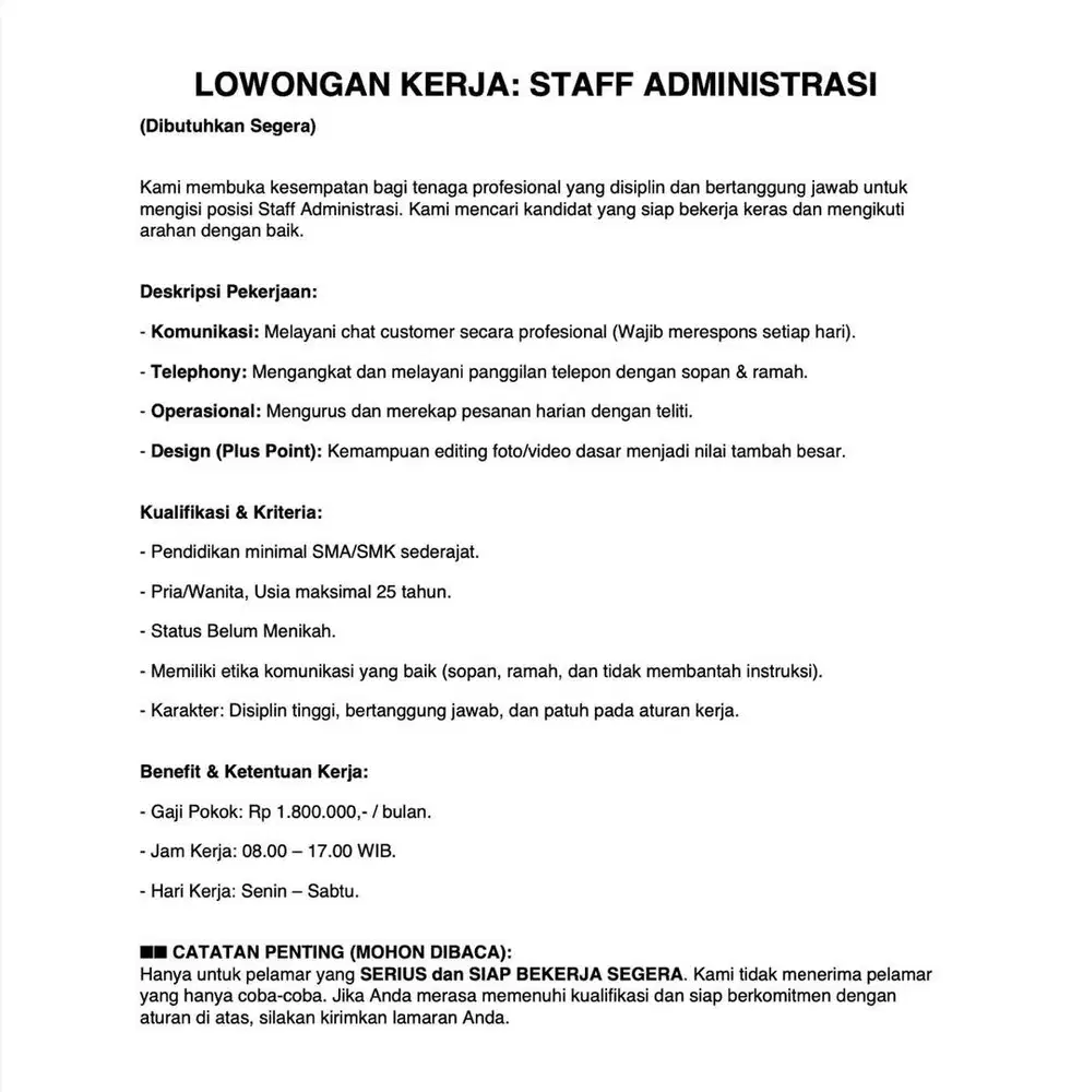 Staff Administrasi