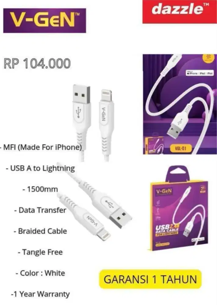 V-Gen KABEL DATA  USB A TO LIGHTNING