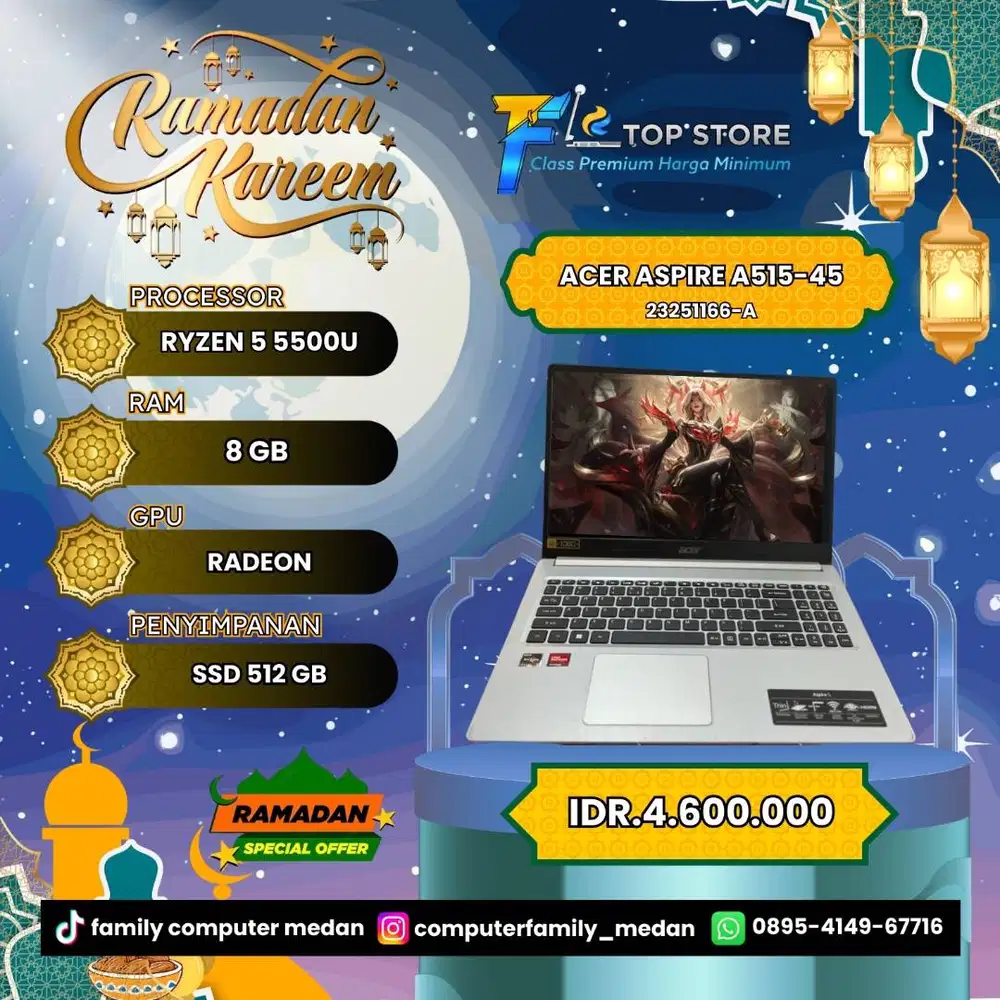 ACER ASPIRE A515-45 AMD RYZEN 5 5500U SSD 512/8GB