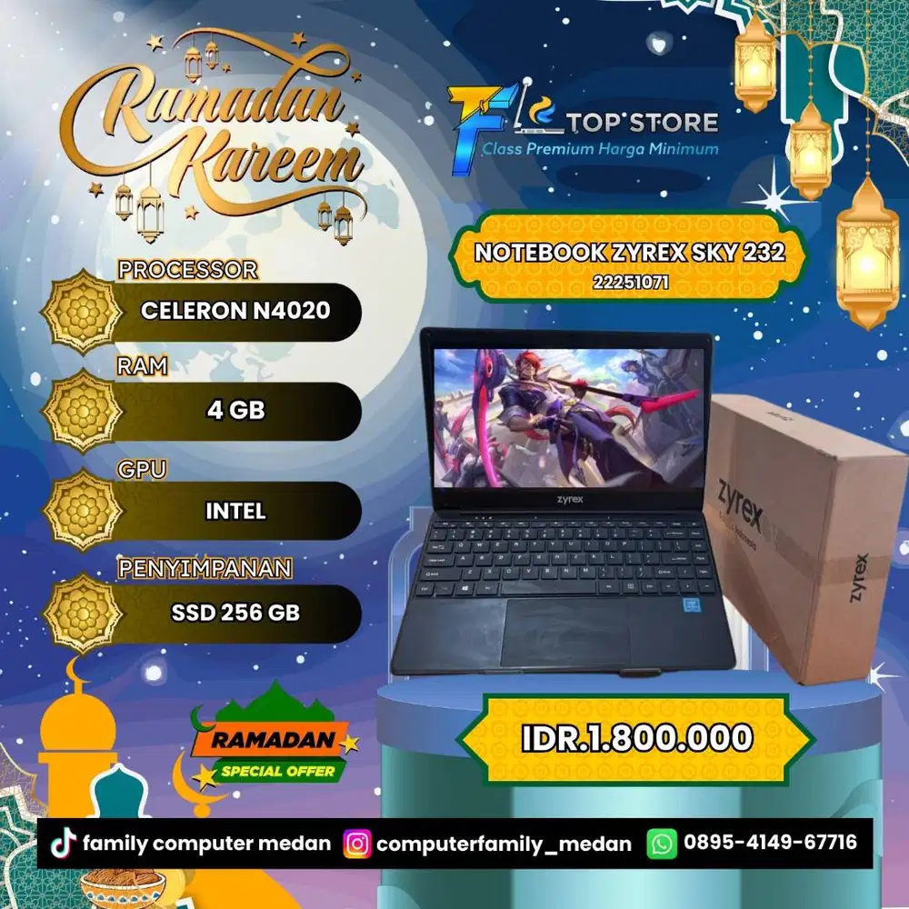 NOTEBOOK ZYREX SKY 232 INTEL CELERON N4020 SSD 256/4GB