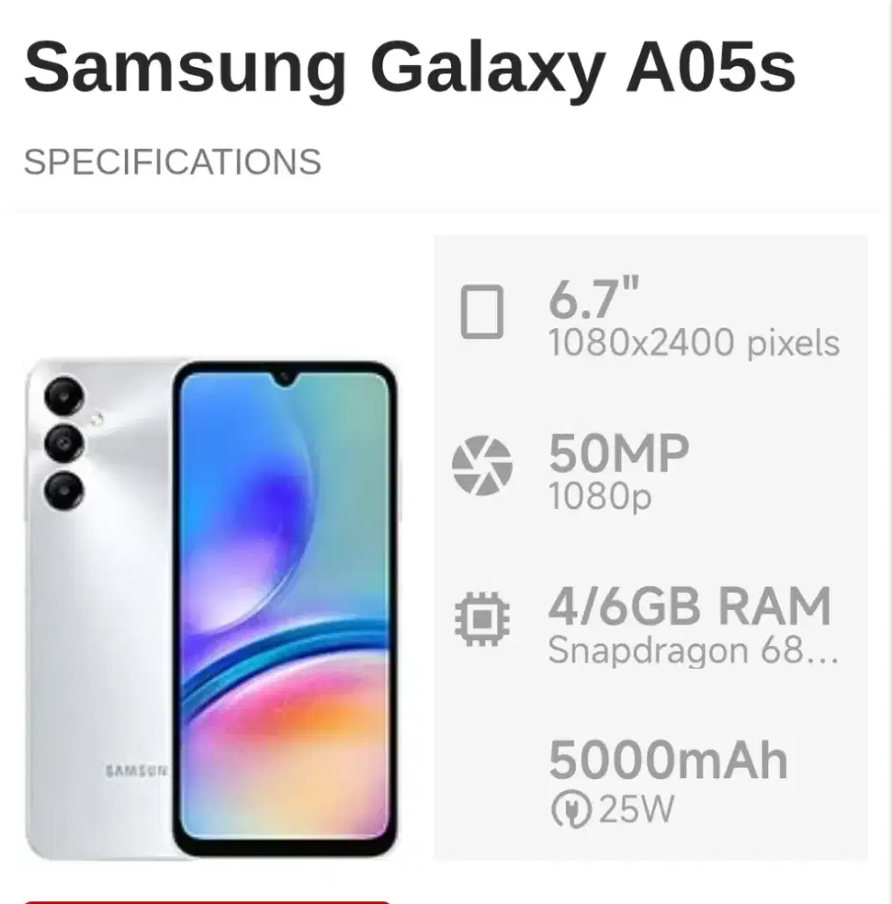 Samsung A05s 6+6/128 Muluss Bett 1250 Passs. Lok.Kalimalang