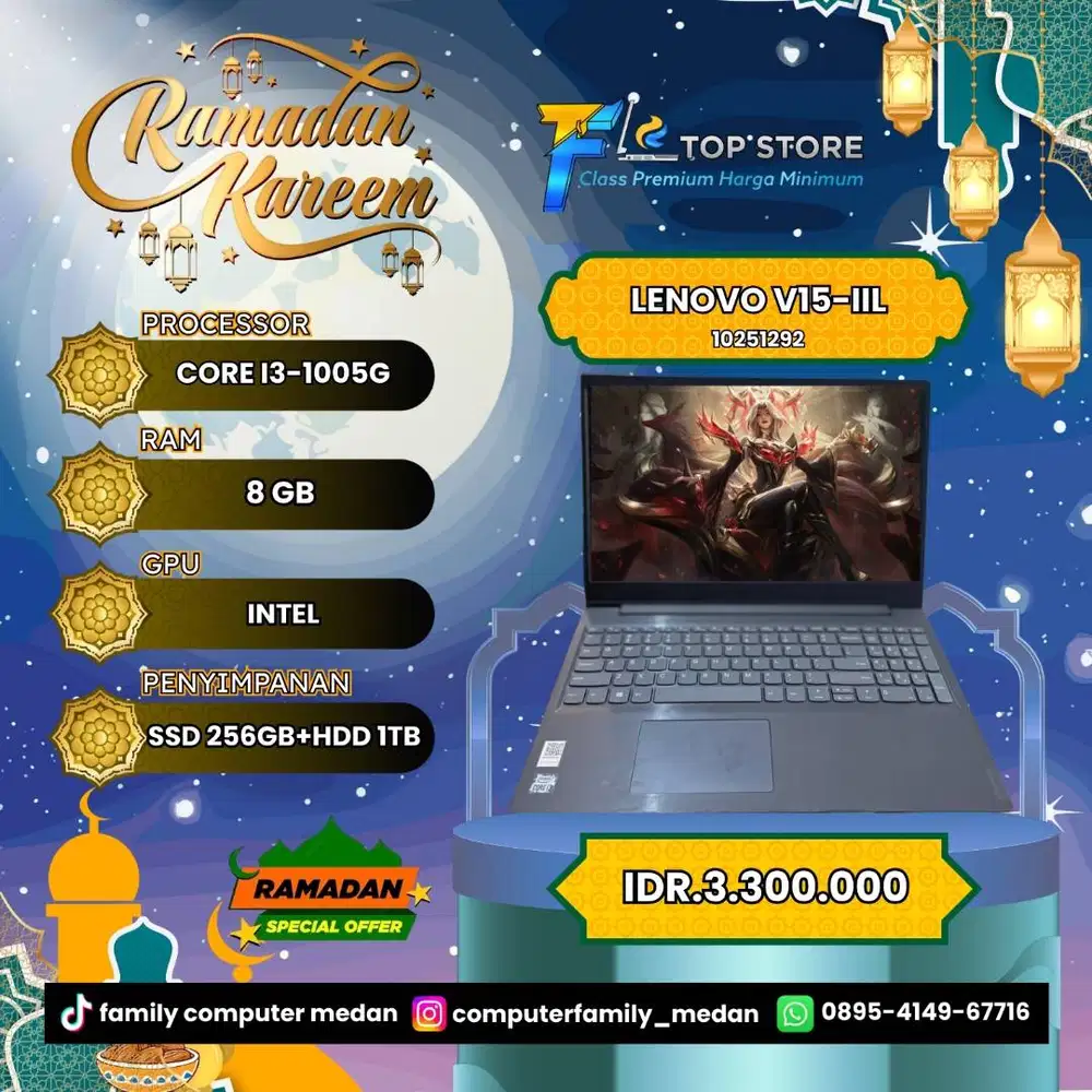 LENOVO V15-IIL 15'6INC CORE I3-1005G 8GB SSD 256GB+HDD 1TB