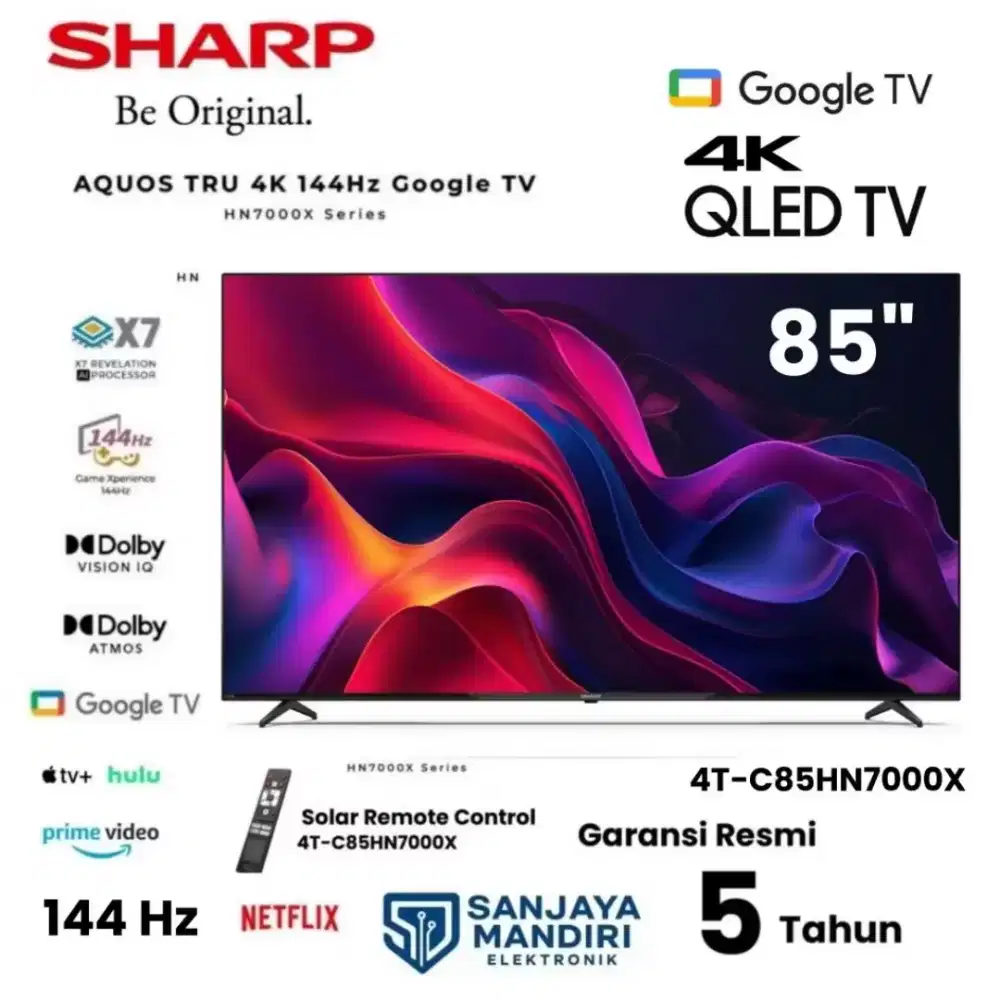 SHARP QLED 4K Google TV 85 DolbyAtmos 144 Hz 4T-C85HN7000X SOLARREMOTE