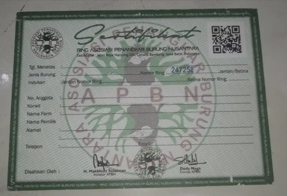 Kali ada yg butuh. Burungnya dah di surga. Apbn bnr ada nomer serinnya